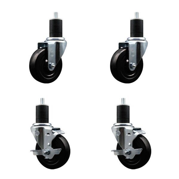 Service Caster 4'' Soft Rubber Wheel Swivel 1-3/4'' Expanding Stem Caster Set 2 Brakes, 4PK SCC-EX20S414-SRS-2-TLB-2-134 - main